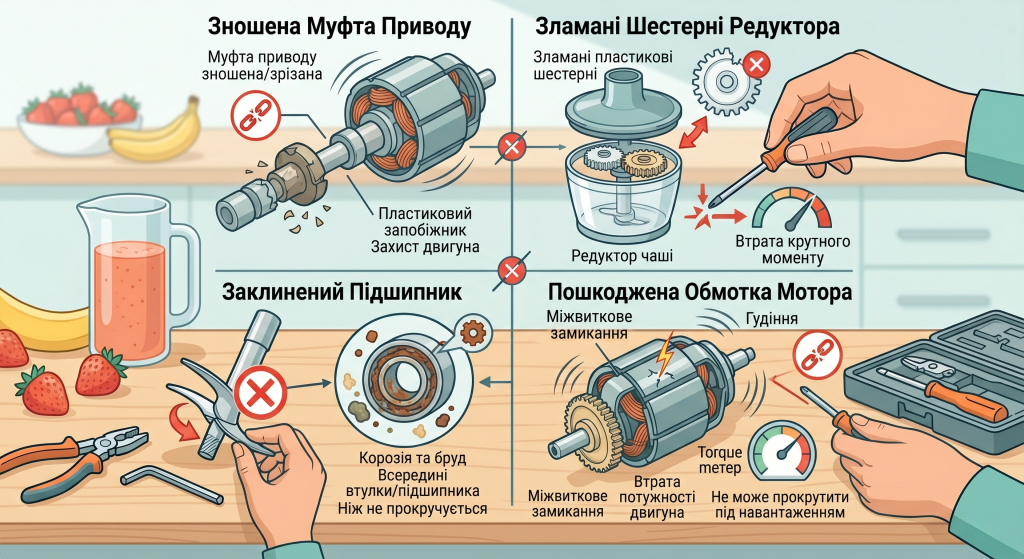 блендер дзижчить але не крутить,