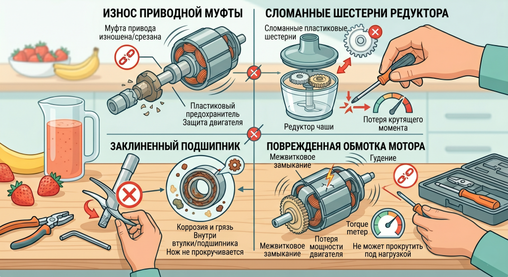 блендер жужжит но не крутит