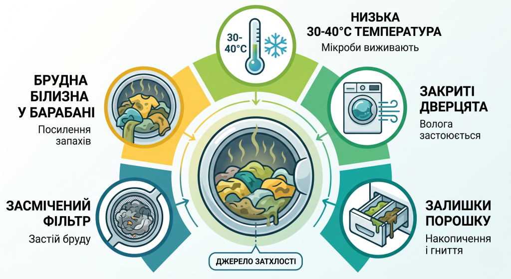 чим вивести неприємний запах з пральної машини