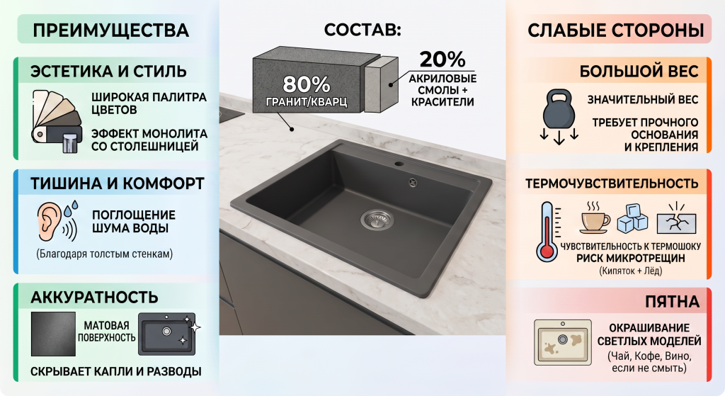 гранитные мойки плюсы и минусы