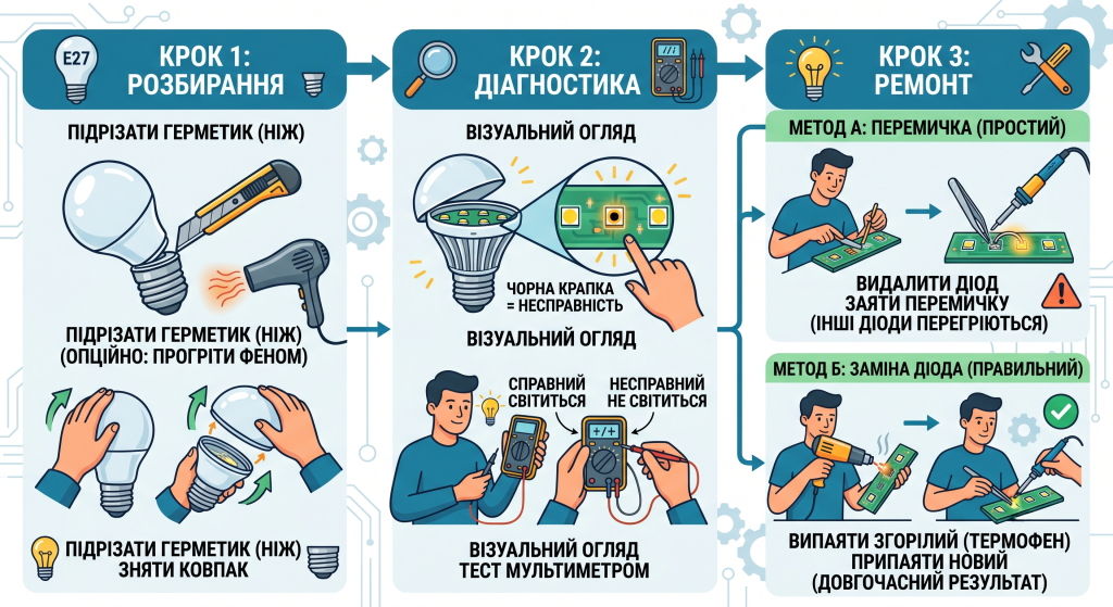 як відремонтувати світлодіодний світильник