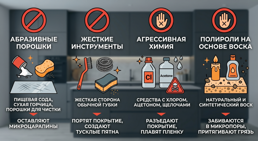 как ухаживать за матовой кухней