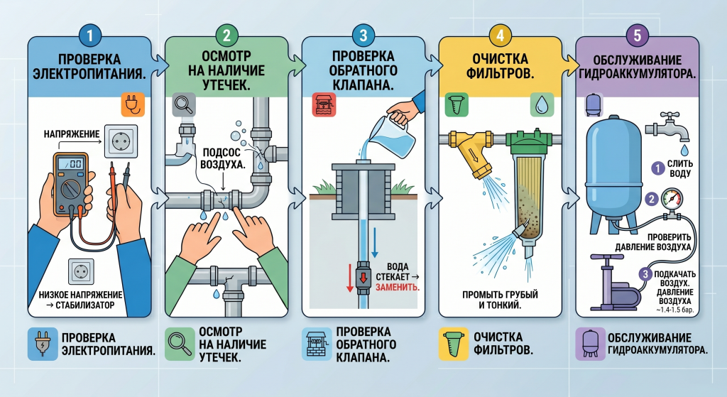 насосная станция не набирает давление и не отключается