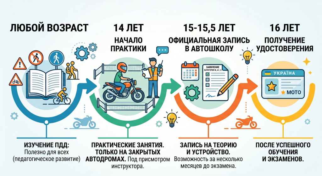 с какого возраста можно получить право на управление мотоциклом