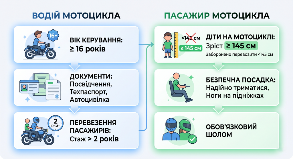 з якого віку дозволено навчатися водіння мотоцикла
