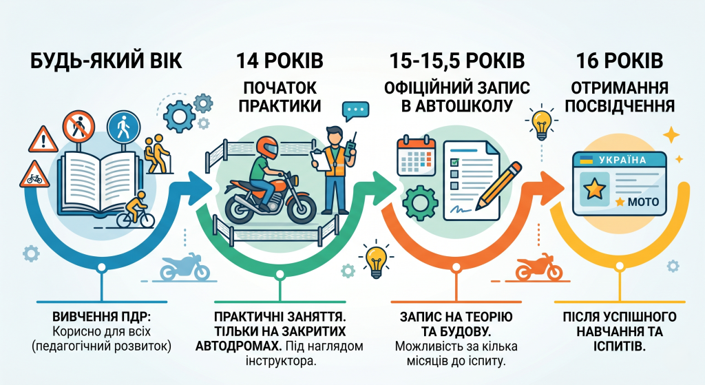 з якого віку можна отримати право на керування мотоциклом