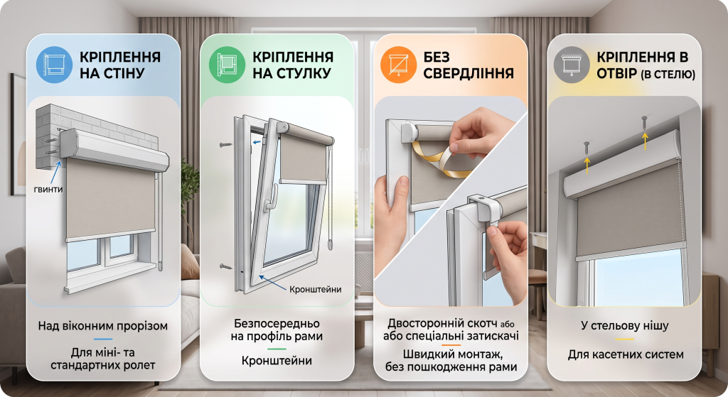 як встановити тканинні ролети на вікна