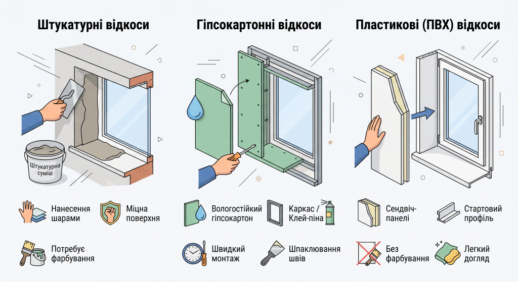 як зробити відкоси на вікнах з вулиці