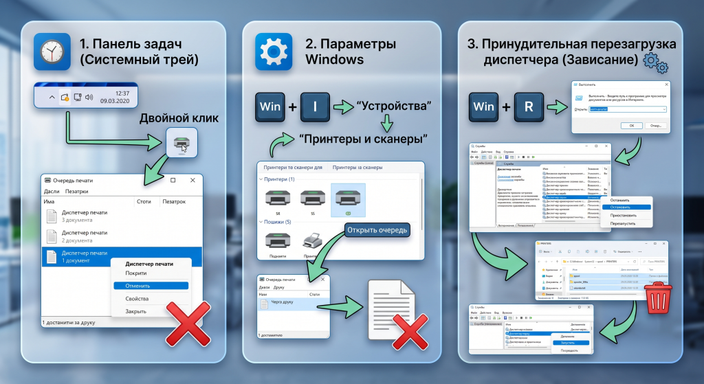как отменить печать на принтере