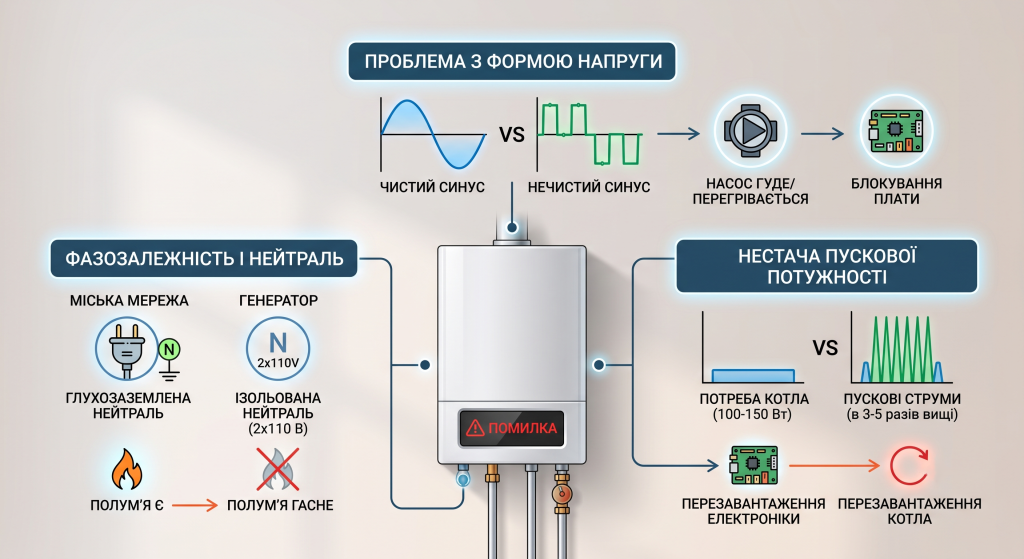 не працює котел від інверторного генератора